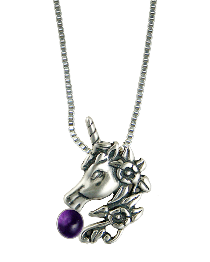 Sterling Silver Unicorn of the Summer Day Pendant With Amethyst